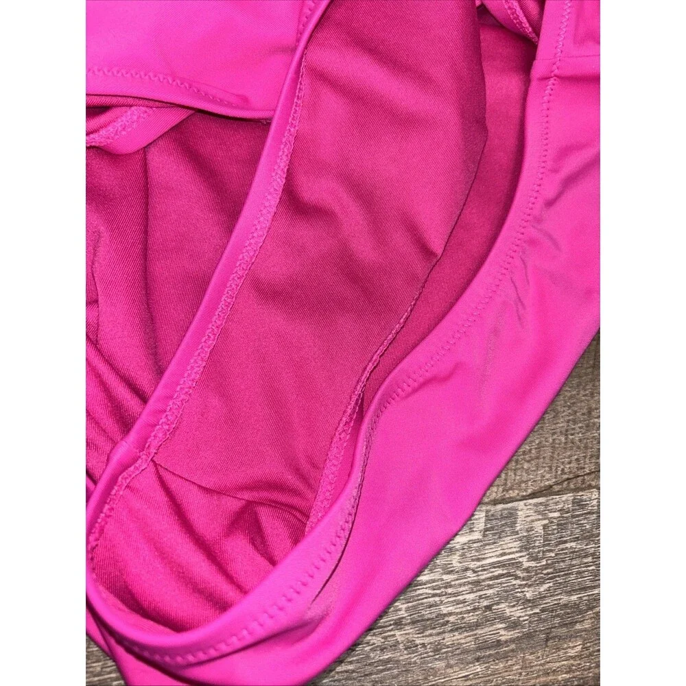Cupshe Women Fuchsia Pink Bikini Set High Waisted 1X Buckle Remove Pads Ruched